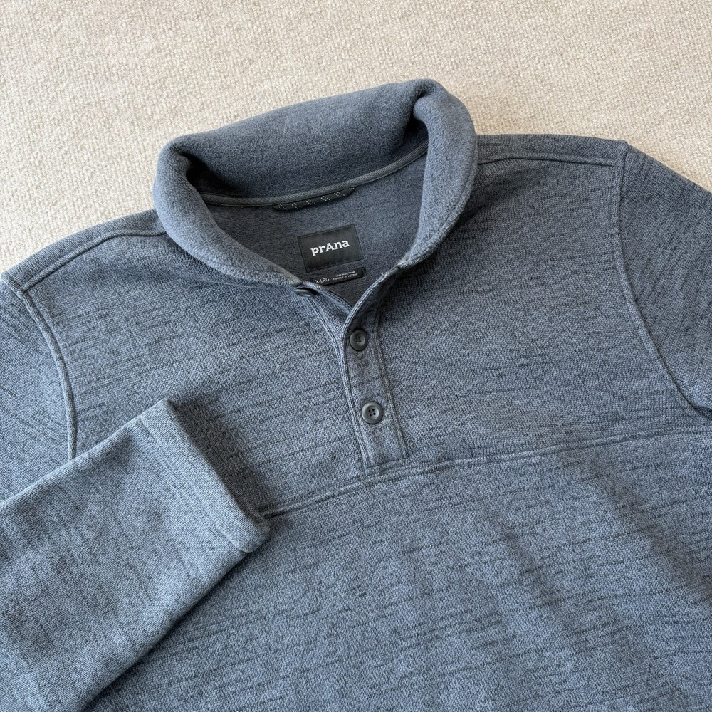 Prana Polartec Thermal Threads Henley Heavy‎ Long Sleeve Navy Sweater Men's XL
